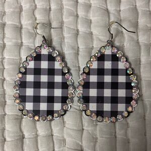 Black and White Checkered Teardrop Earrings